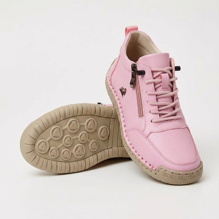 Women's lace-up sneakers with side zipper and flat textured sole