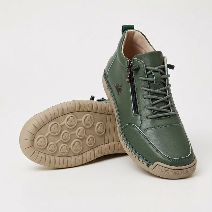 Women's lace-up sneakers with side zipper and flat textured sole