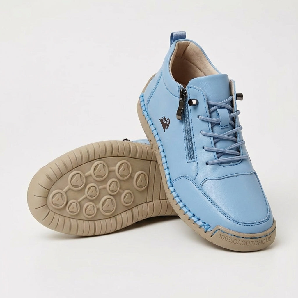 Women's lace-up sneakers with side zipper and flat textured sole