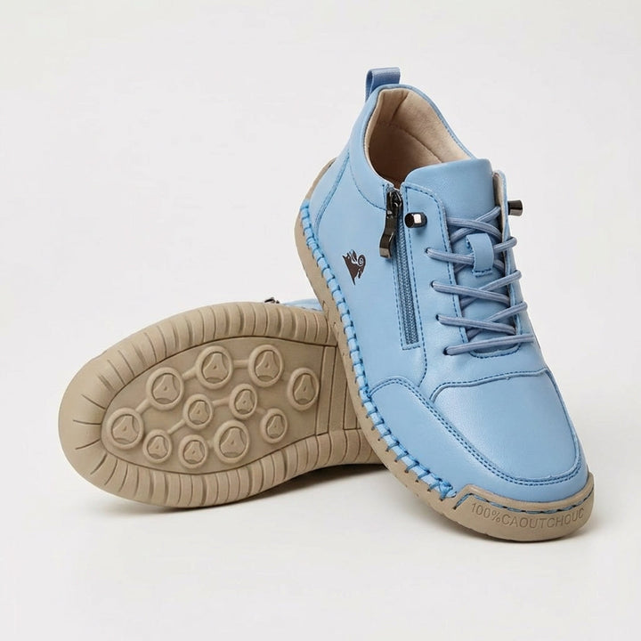 Women's lace-up sneakers with side zipper and flat textured sole