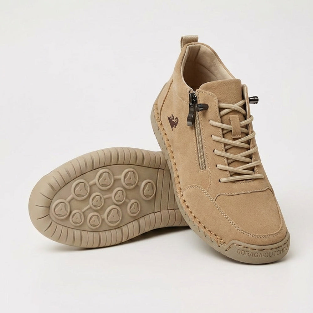 Women's lace-up sneakers with side zipper and flat textured sole