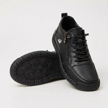 Low-top lace-up sneakers with side zipper and round toe