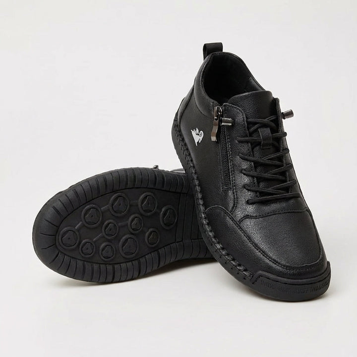 Women's lace-up sneakers with side zipper and flat textured sole