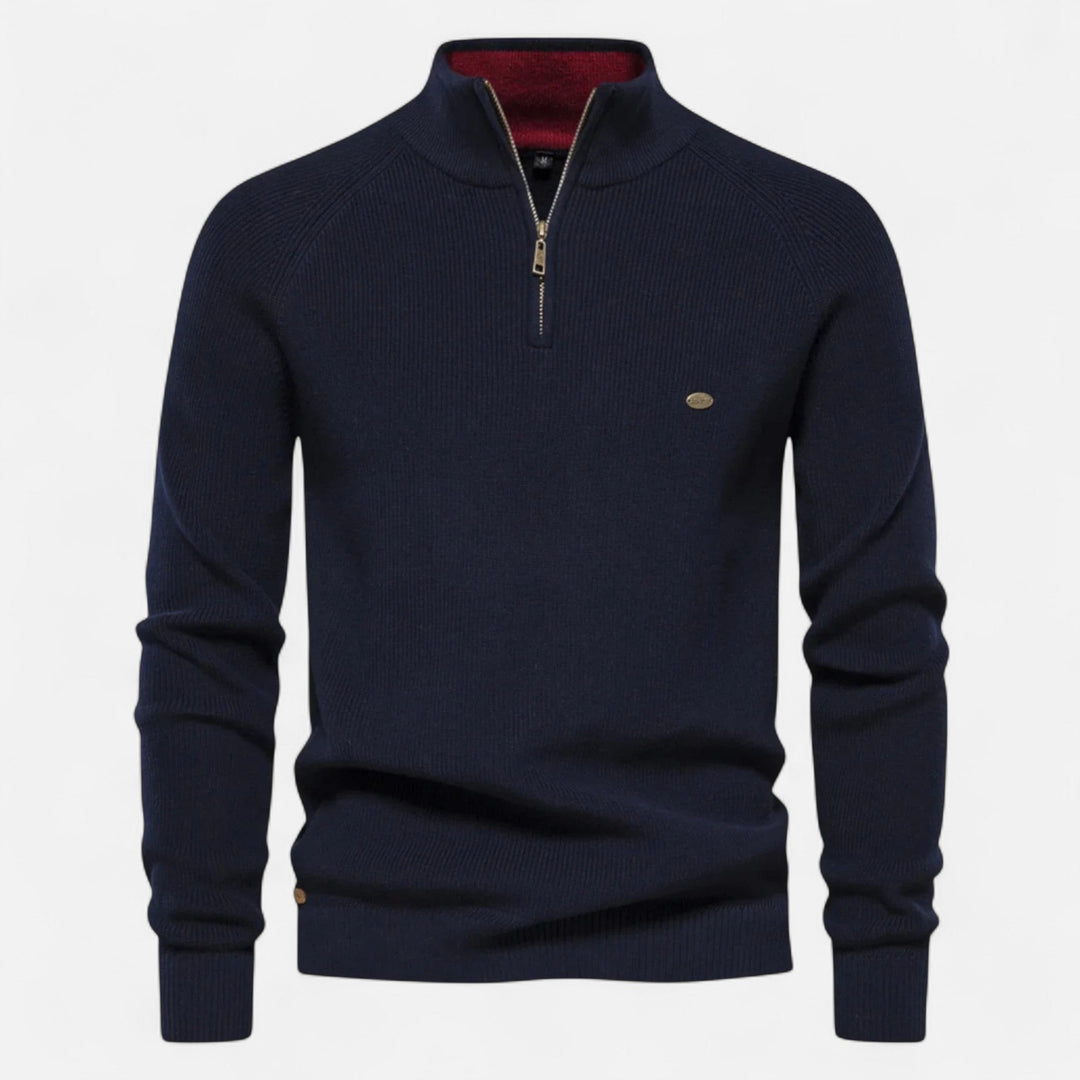 Men's high-neck half-zip sweater with long sleeves