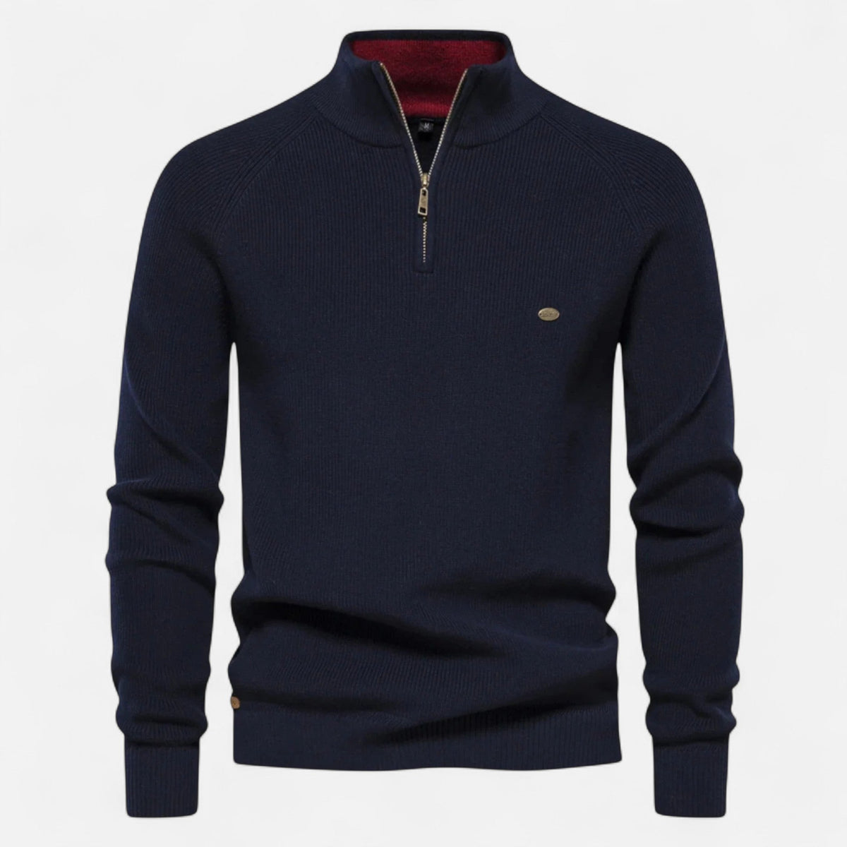 Men's high-neck half-zip sweater with long sleeves
