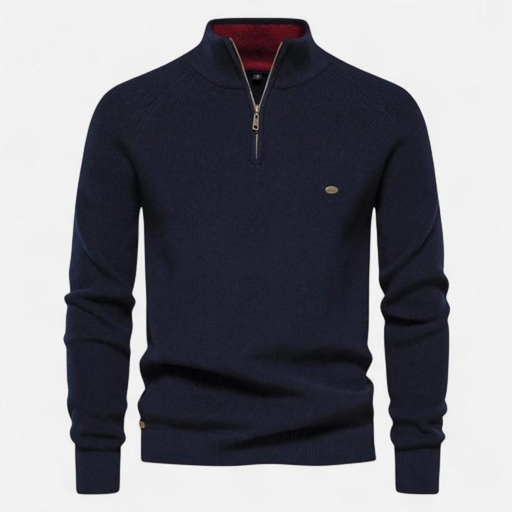 Men's high-neck half-zip sweater with long sleeves