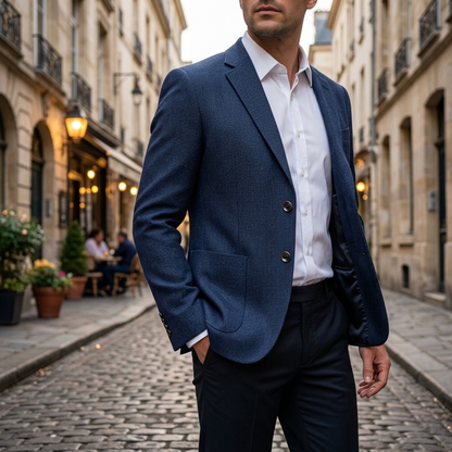 Men's slim textured blazer with notched lapels and two-button front