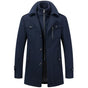 Men's two-piece mid-length coat with stand collar, zipper and button front