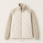 Women's quilted jacket with cable-knit sleeves and high collar