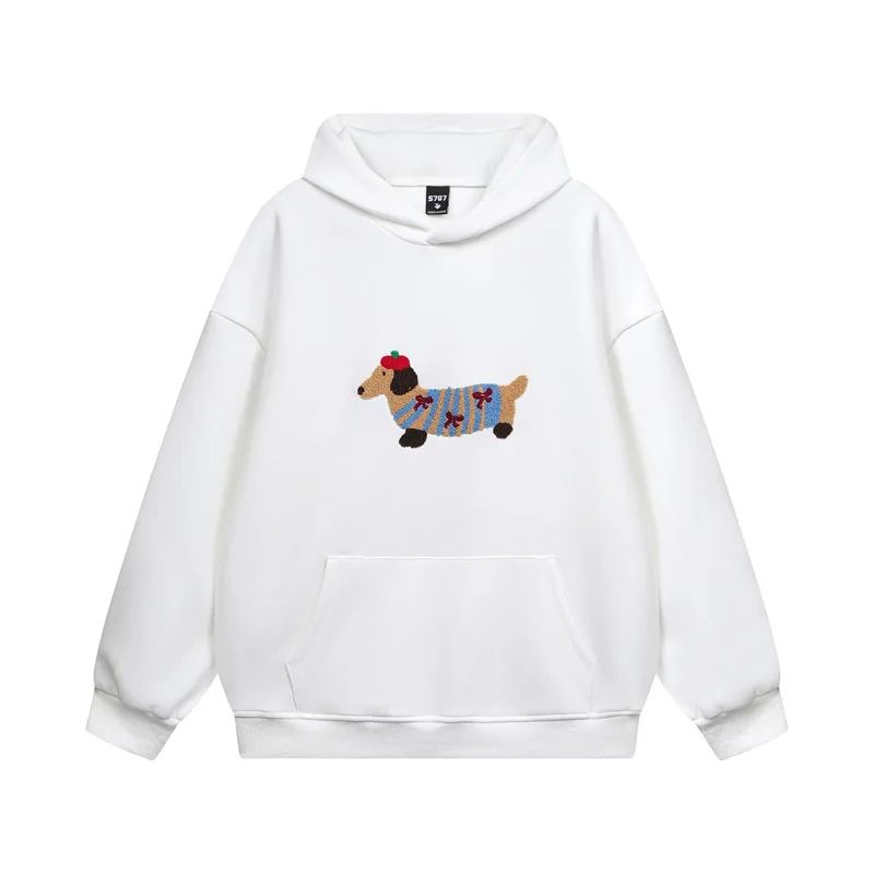 Women's hooded sweatshirt with dog graphic and kangaroo pocket