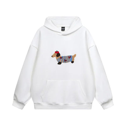 Women's hooded sweatshirt with dog graphic and kangaroo pocket