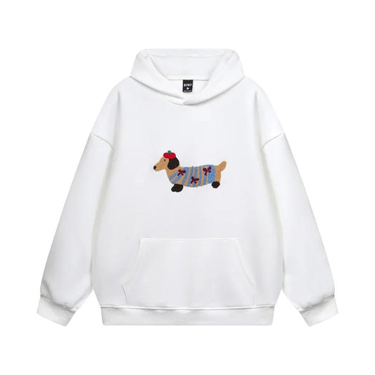 Women's hooded sweatshirt with dog graphic and kangaroo pocket