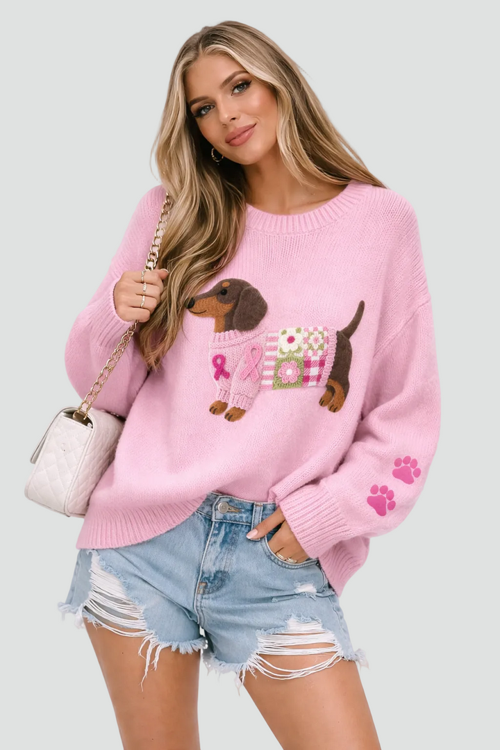 Women's sweater with dog graphic and long sleeves
