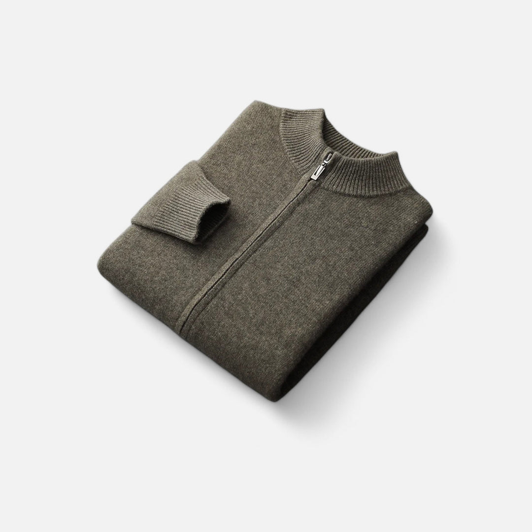 Men's plain zip front sweater with ribbed mock neck