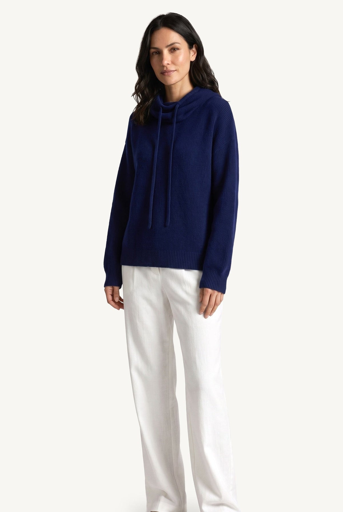 Women's textured knit hoodie with drawstring hood and long sleeves