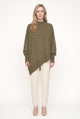 Women's oversized mock neck sweater with long sleeves and asymmetric hem