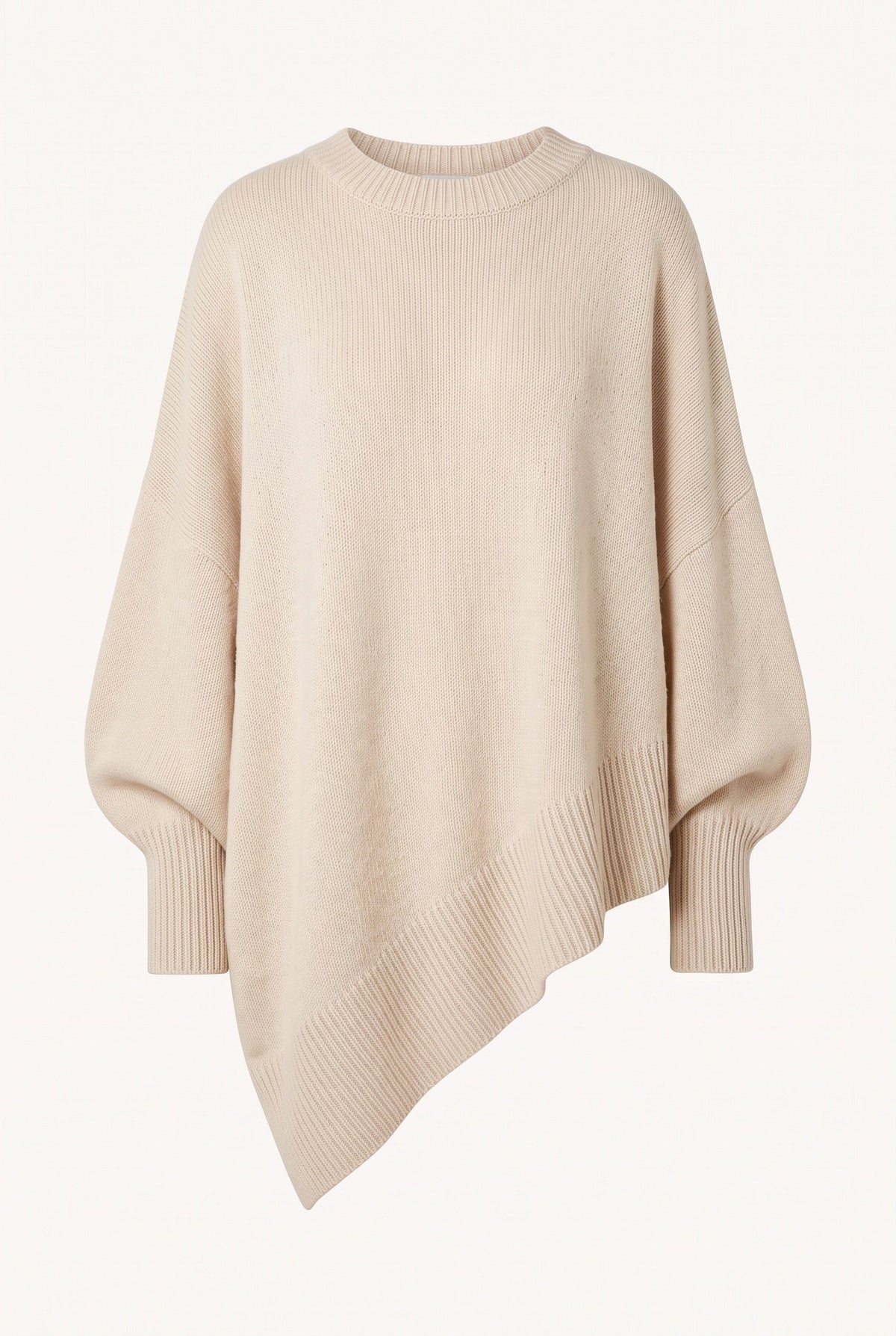 Women's oversized mock neck sweater with long sleeves and asymmetric hem