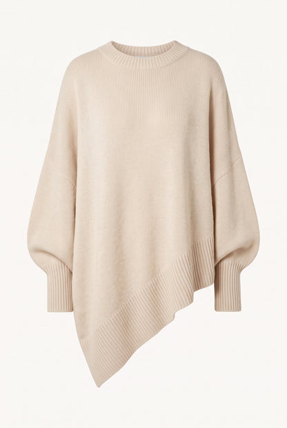 Women's oversized mock neck sweater with long sleeves and asymmetric hem