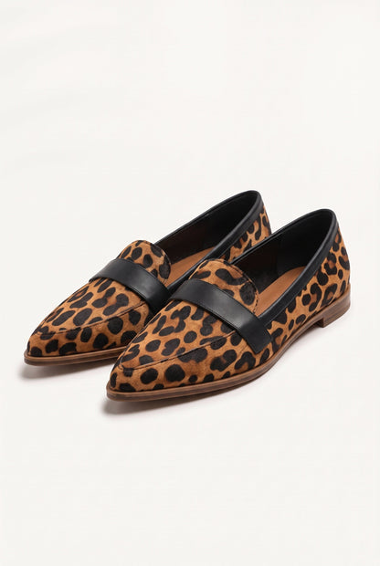 Women's slip-on penny strap loafers with pointed toes and low heels