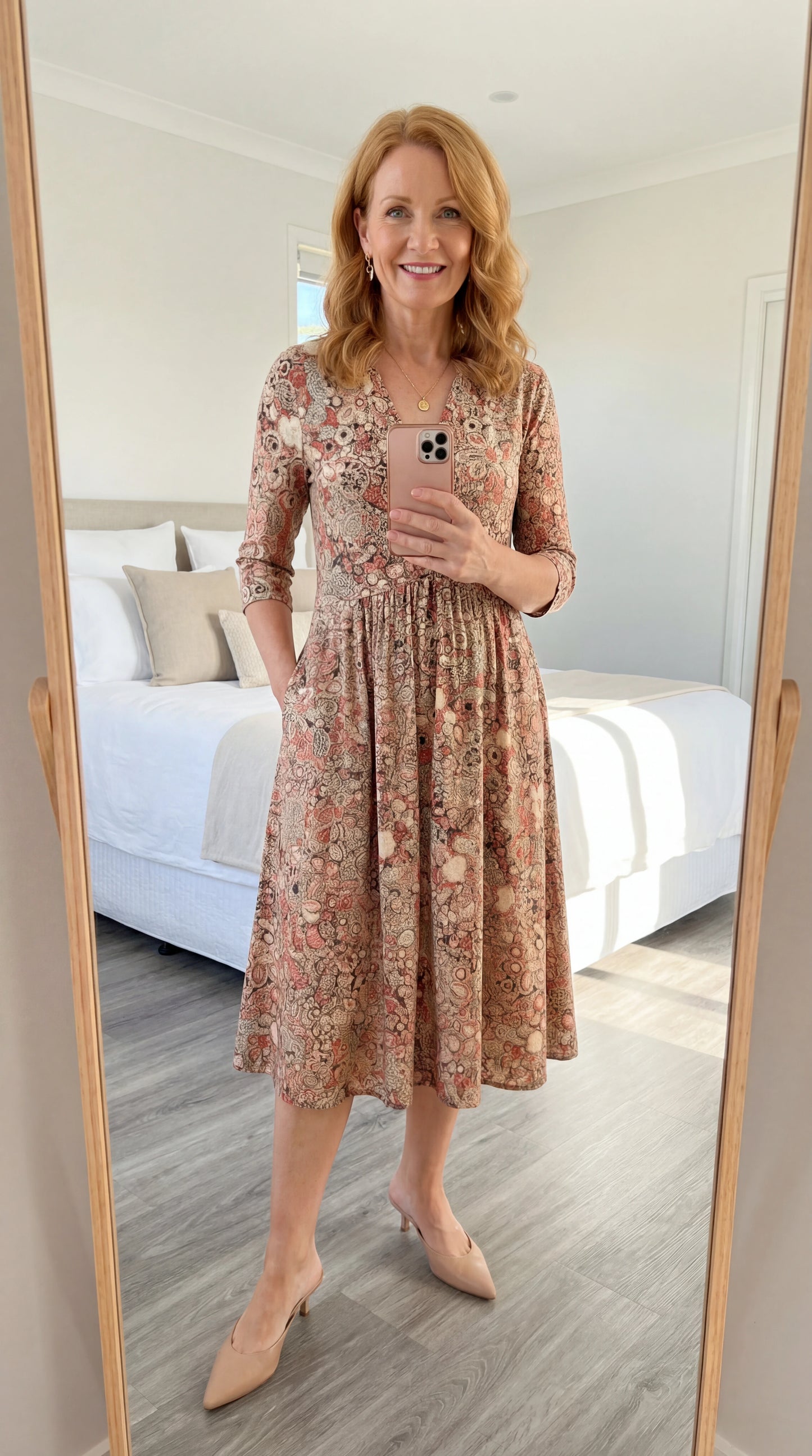 Keira Elegant Floral V-Neck Midi Dress
