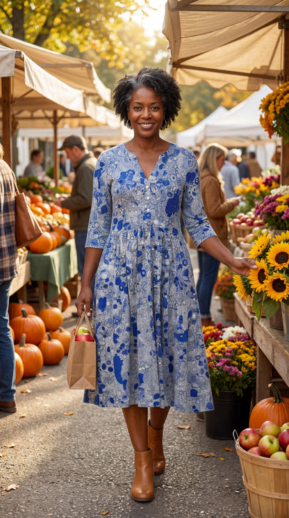 Keira Elegant Floral V-Neck Midi Dress