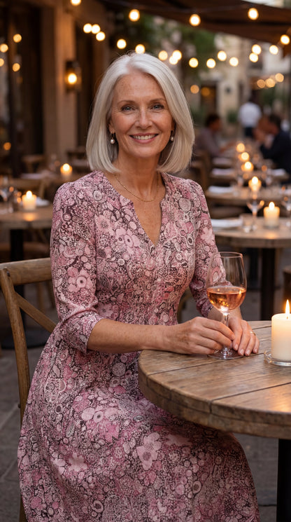 Keira Elegant Floral V-Neck Midi Dress
