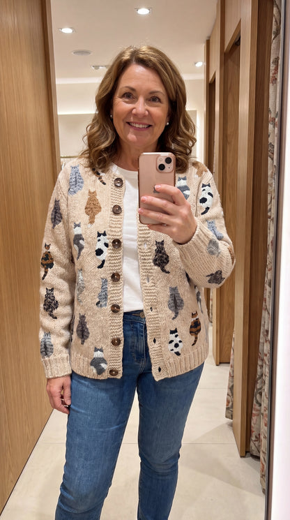 Odette Cat Knit Button-Up Cardigan
