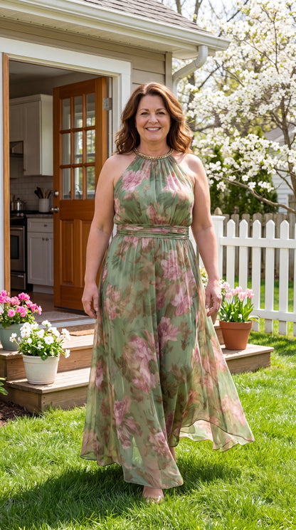 Fiora Elegant Floral Midi Dress