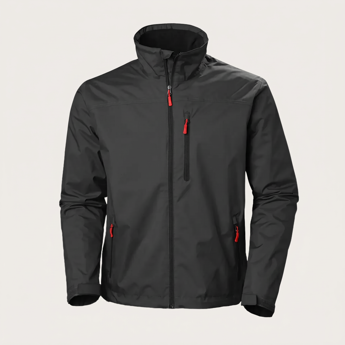 Men's full-zip utility jacket with stand collar and zip pockets