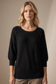 Women's scoop neck knit sweater with balloon sleeves and ribbed trims