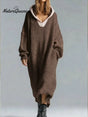 Women's oversized textured hooded maxi sweater dress with long sleeves and ribbed hem