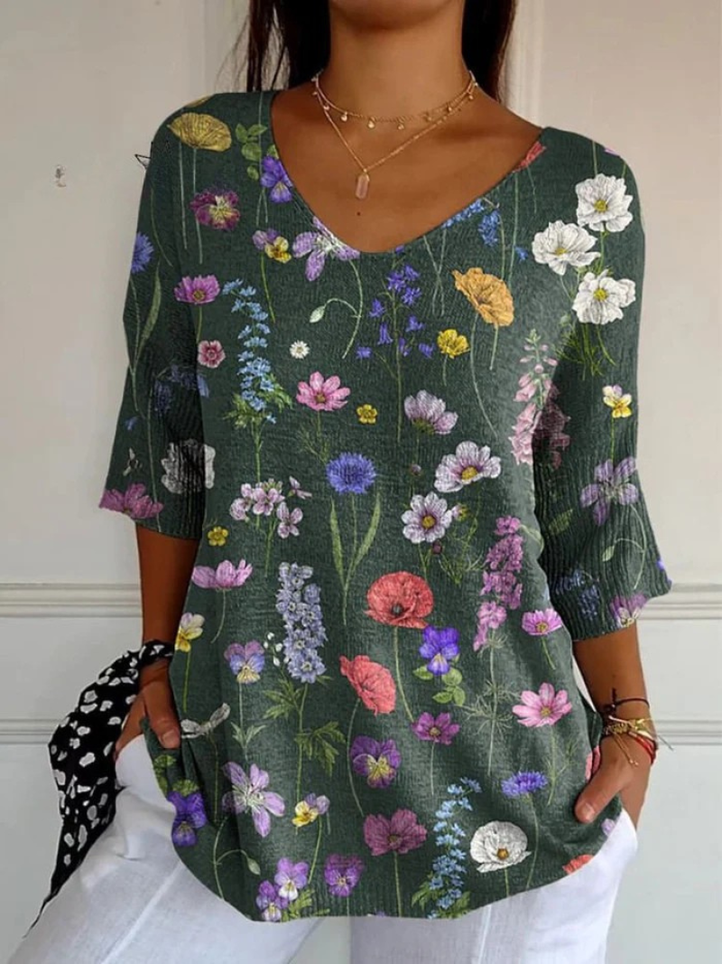 Peridot - Floral Knit Pullover
