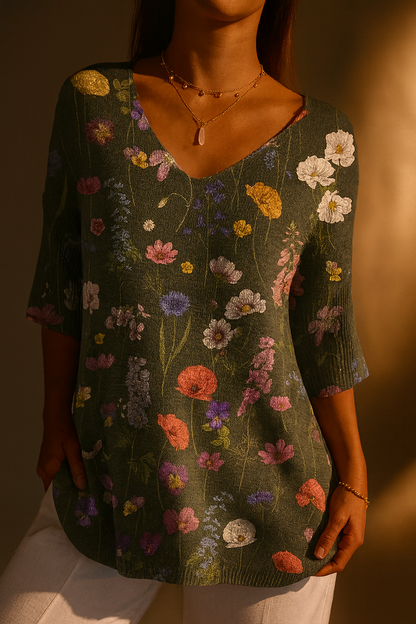 Peridot - Floral Knit Pullover