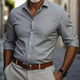 Men's slim fit long sleeve collared shirt with button front