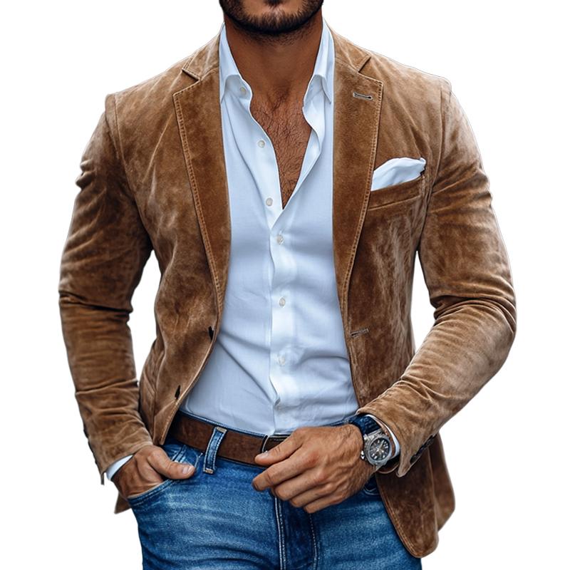 Men's brown slim fit blazer jacket with notched lapels and front pockets