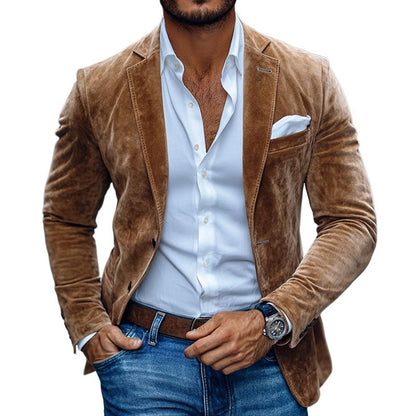 Men's brown slim fit blazer jacket with notched lapels and front pockets