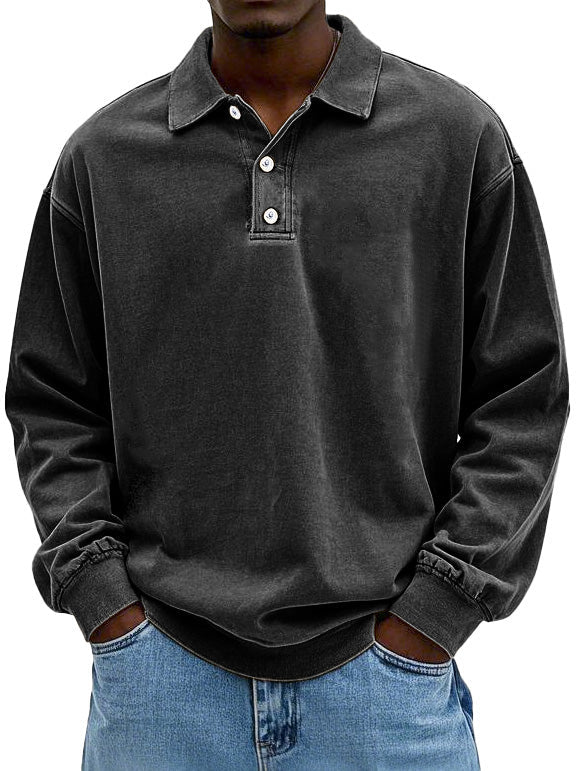 Men's long sleeve polo sweater with collar and button placket