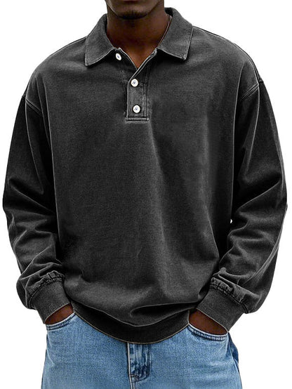 Men's long sleeve polo sweater with collar and button placket