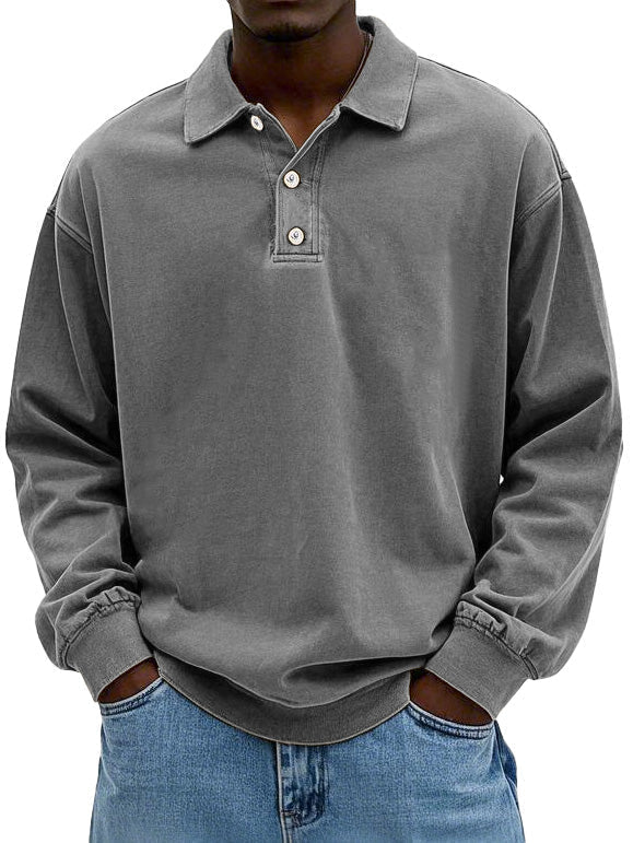 Men's long sleeve polo sweater with collar and button placket