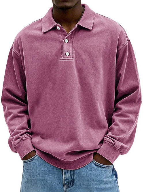 Men's long sleeve polo sweater with collar and button placket