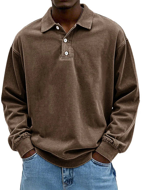 Men's long sleeve polo sweater with collar and button placket