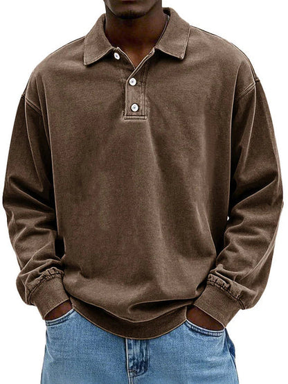 Men's long sleeve polo sweater with collar and button placket