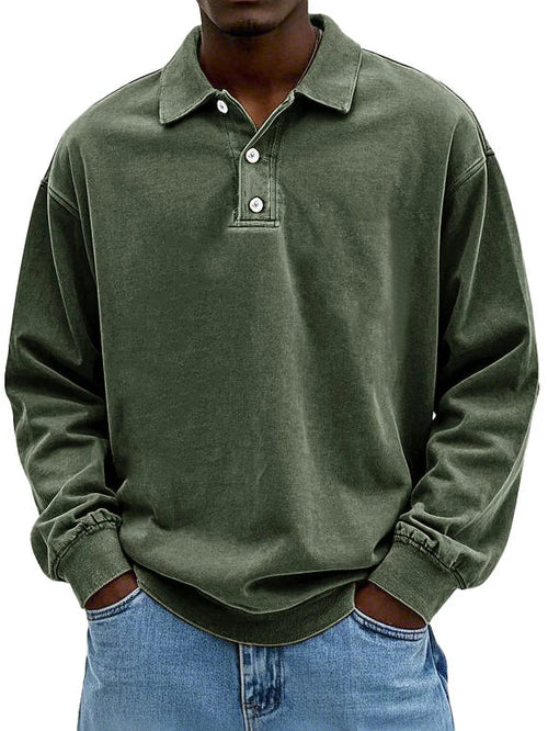 Men's long sleeve polo sweater with collar and button placket