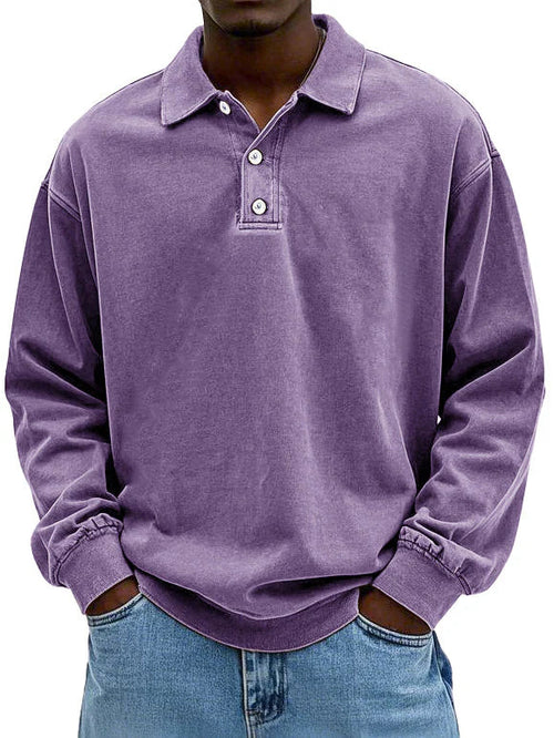 Men's long sleeve polo sweater with collar and button placket