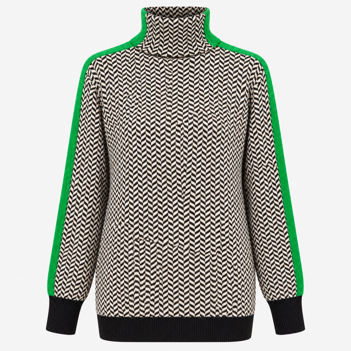 Women's herringbone roll neck jumper with contrast trim and long sleeves