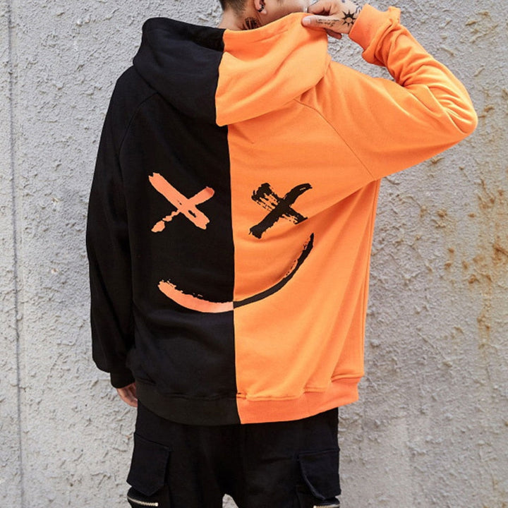 Men's graphic color-block hoodie with kangaroo pocket
