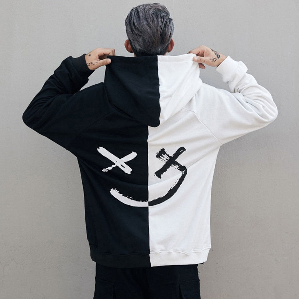 Men's graphic color-block hoodie with kangaroo pocket