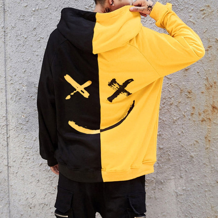 Men's graphic color-block hoodie with kangaroo pocket
