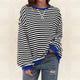 Women's striped pullover sweater with long sleeves and ribbed trims