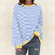 Women's striped pullover sweater with long sleeves and ribbed trims